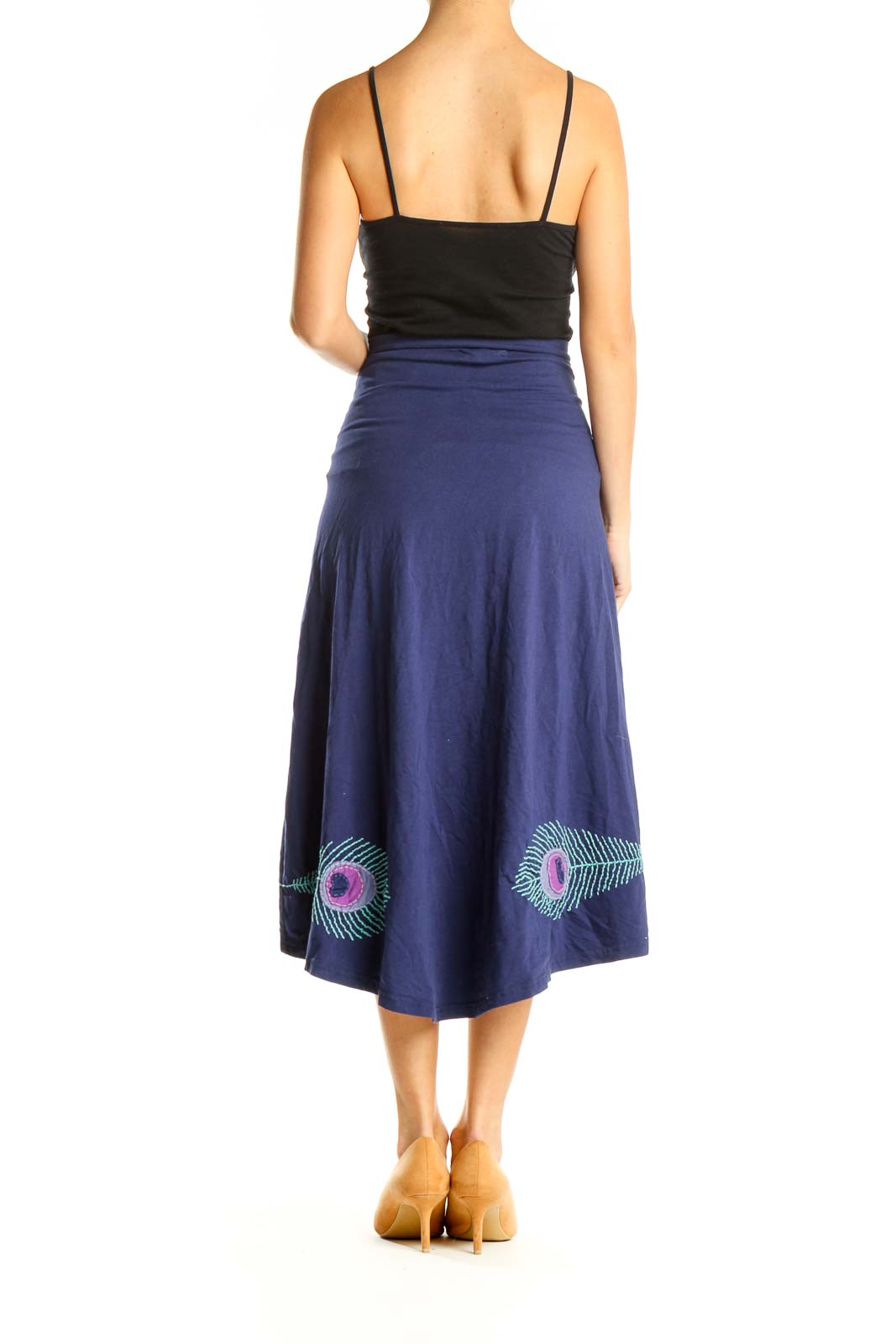 Blue High-Low Skirt with Feather Detail