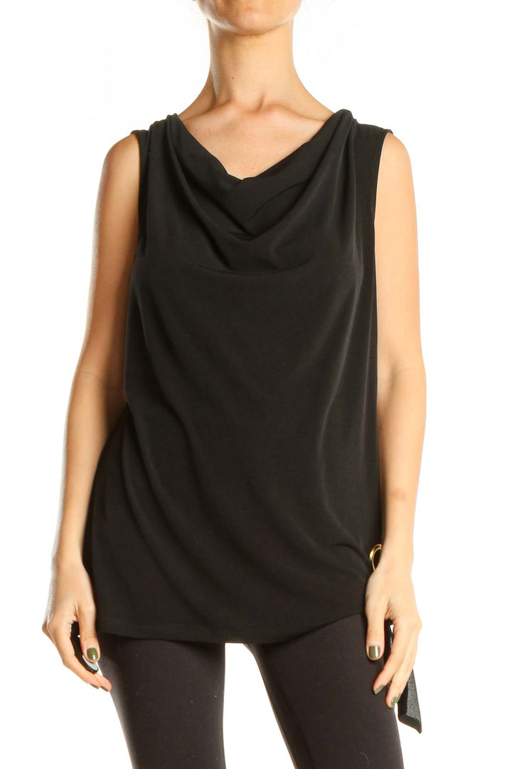 Black All Day Wear Top with Cowl Neck Detail