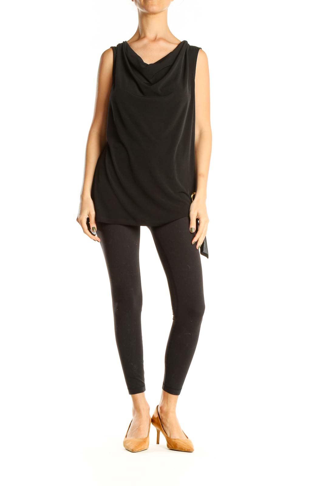 Black All Day Wear Top with Cowl Neck Detail