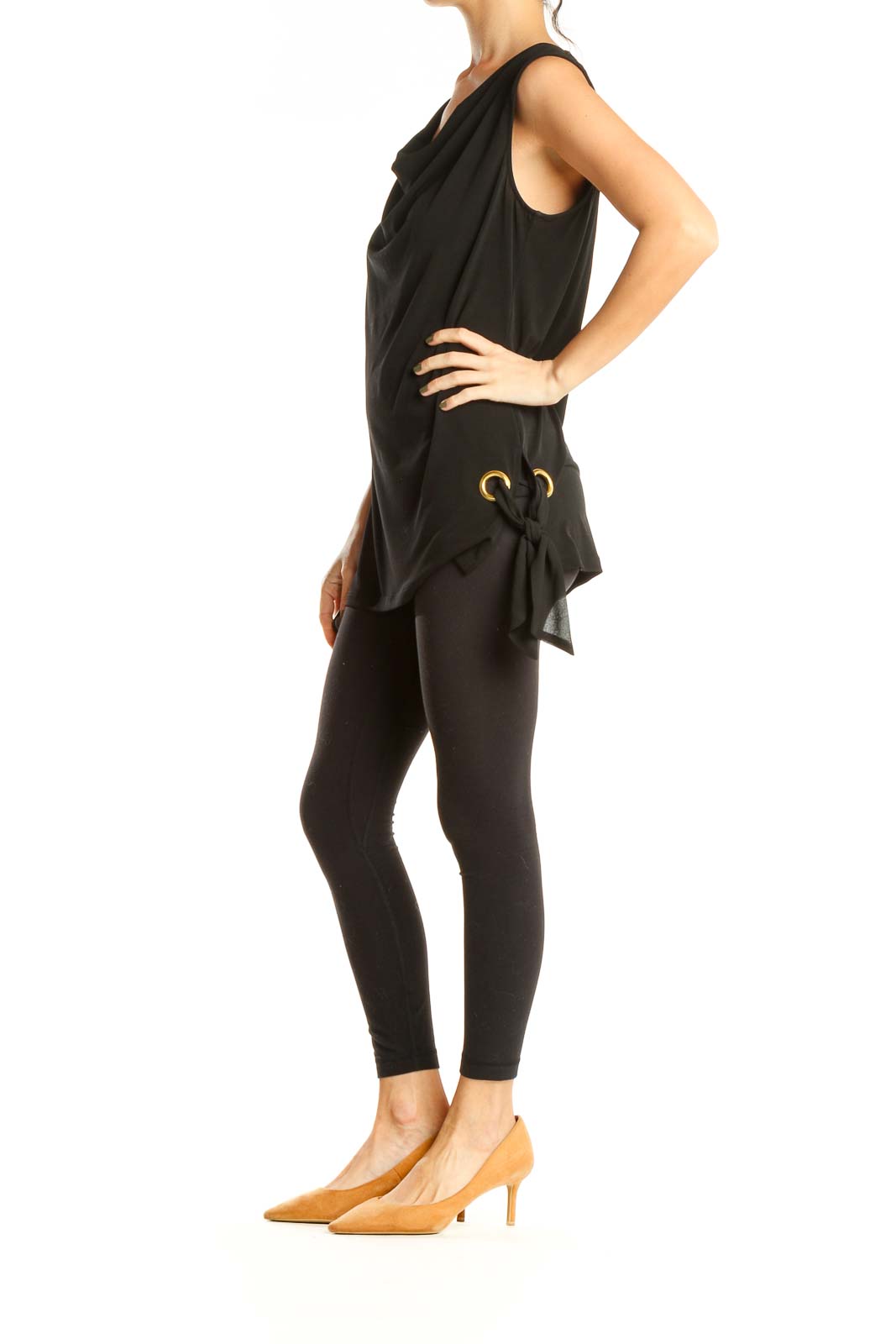 Black All Day Wear Top with Cowl Neck Detail