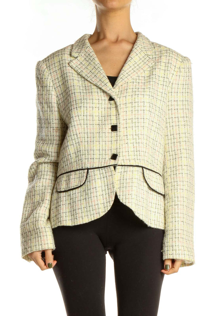 Beige Pink Tweed Plaid Blazer