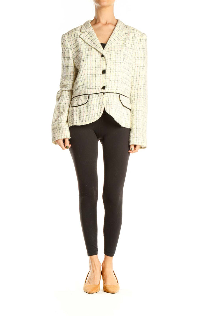 Beige Pink Tweed Plaid Blazer