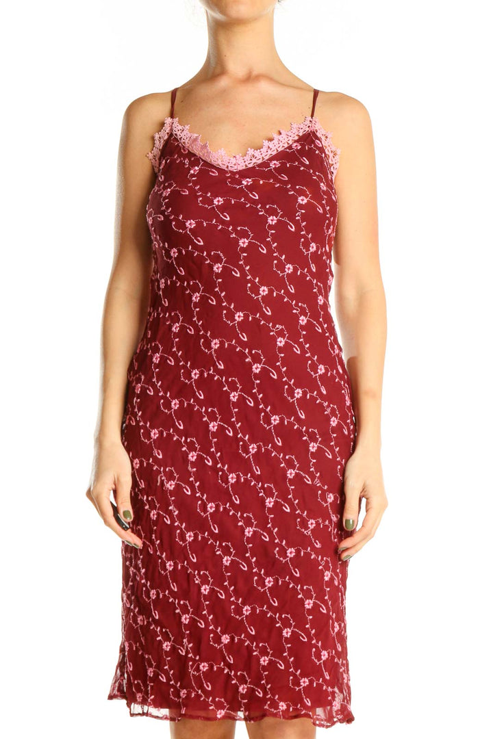 Red Floral Print Embroidered Retro Slip Dress