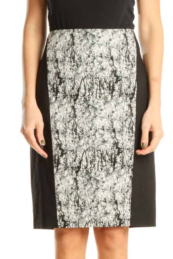 Beige Black Printed Brunch Pencil Skirt