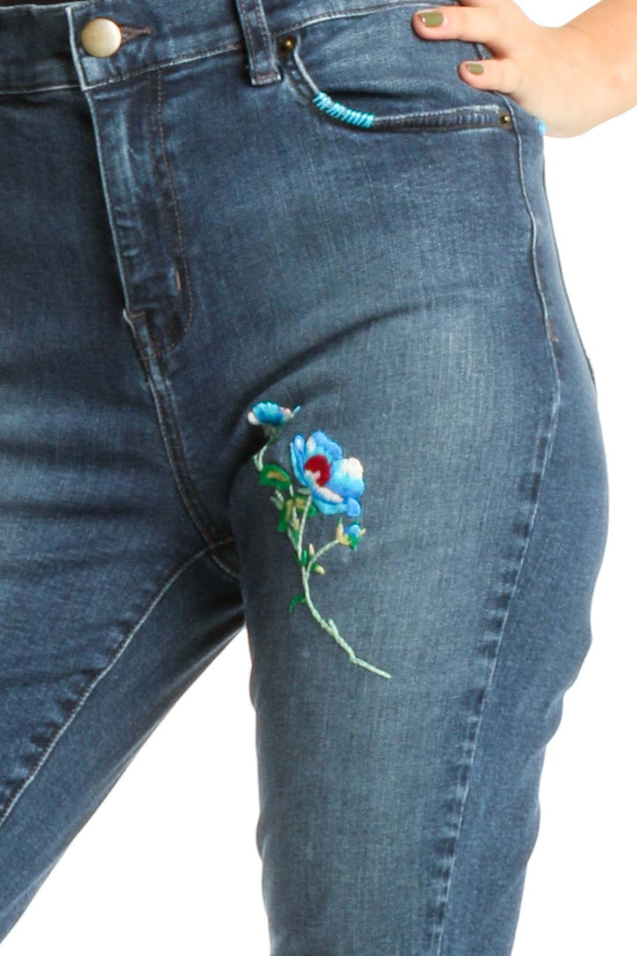 Reworked: Hand Embroidered Jeans with Blue Flowers