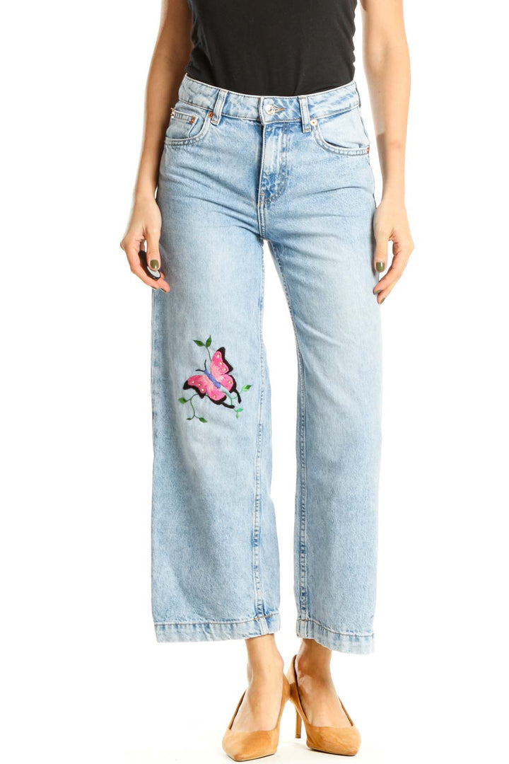 Reworked: Blue Hand Embroidered Washed Denim with Butterfly Detail