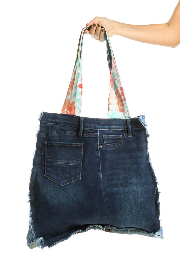 Reworked: Blue Denim Tote Bag with Side Pockets From Donated Denim