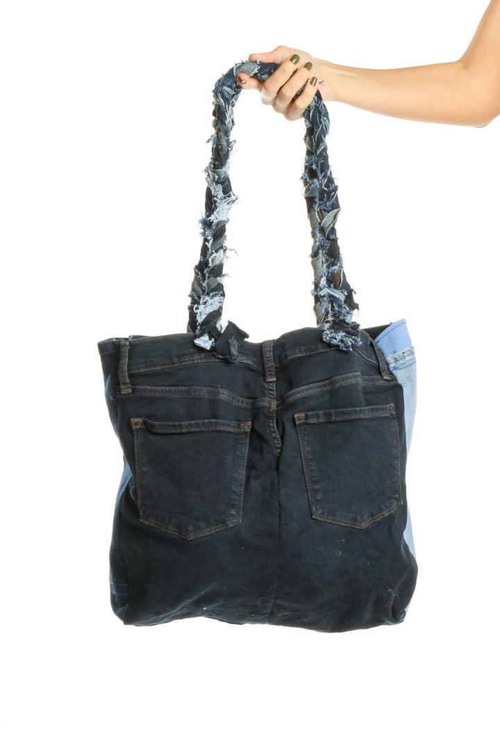 Reworked: Blue Denim Tote Bag with Side Pockets From Donated Denim