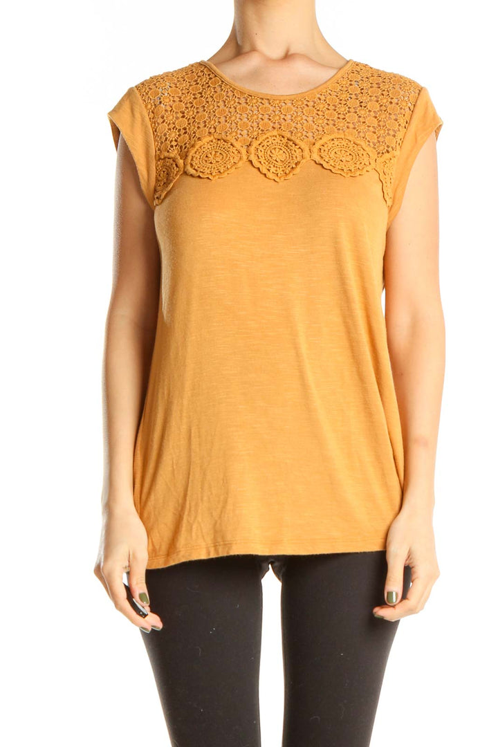 Orange Eyelet Casual Top