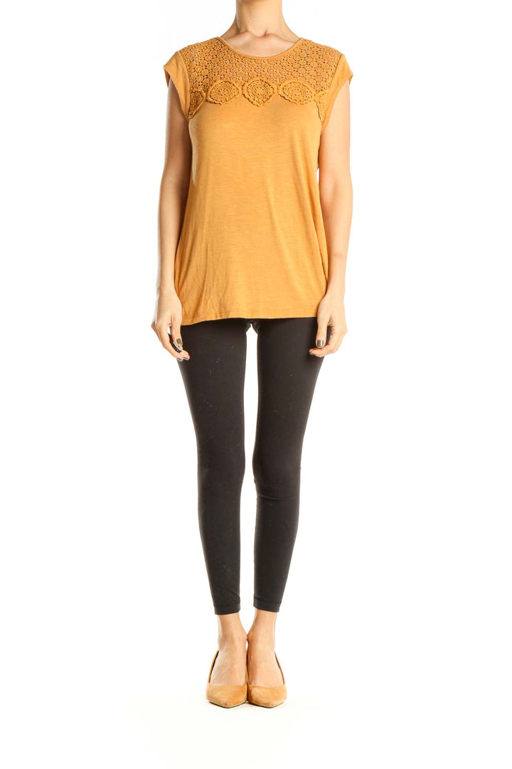 Orange Eyelet Casual Top