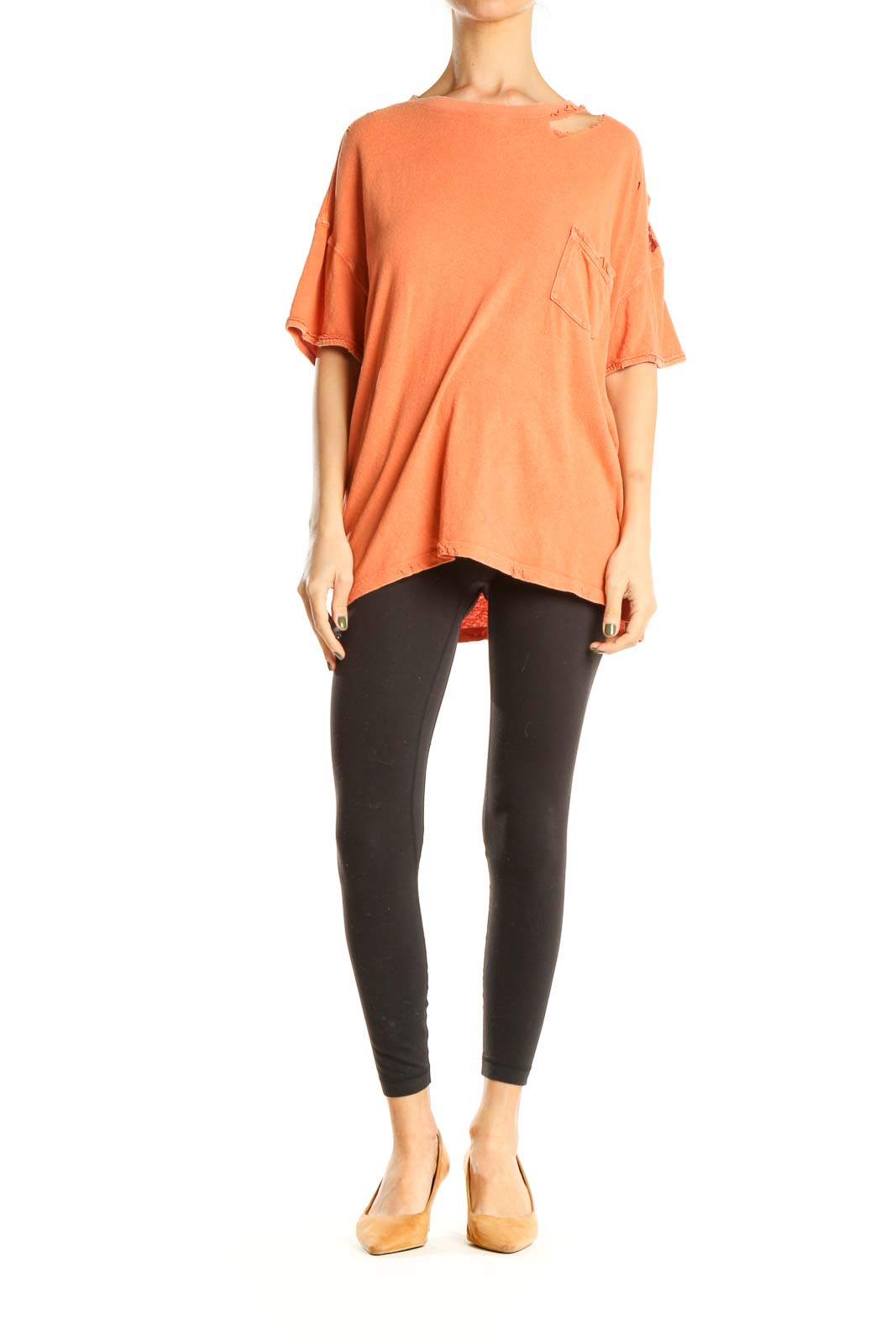 Orange Distressed Casual Top