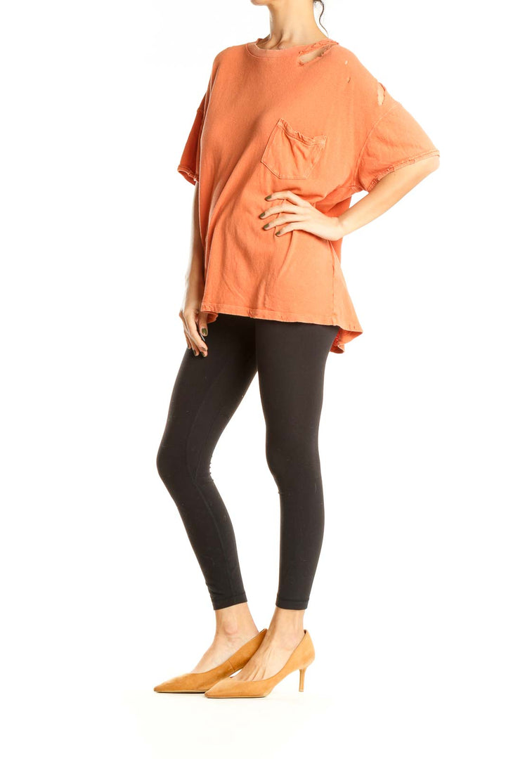 Orange Distressed Casual Top