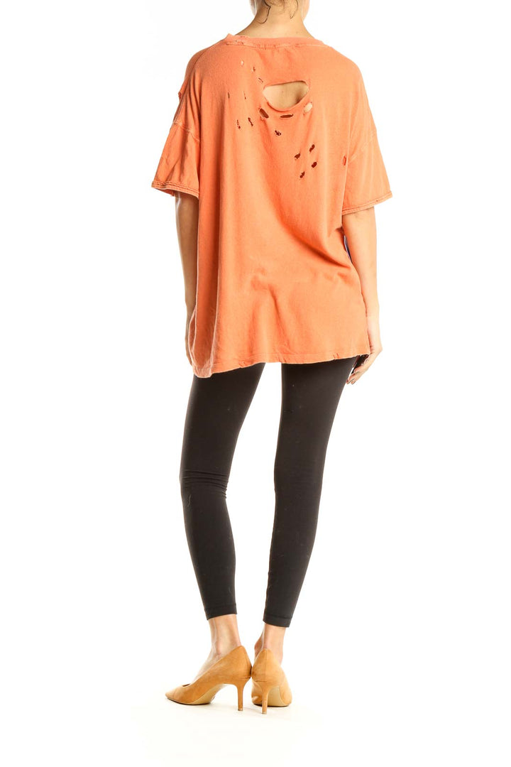 Orange Distressed Casual Top