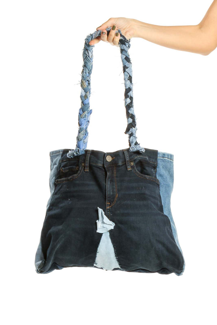 Reworked: Blue Denim Tote Bag with Side Pockets From Donated Denim