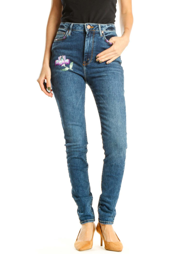 Reworked: Hand Embroidered Denim with Purple Flower