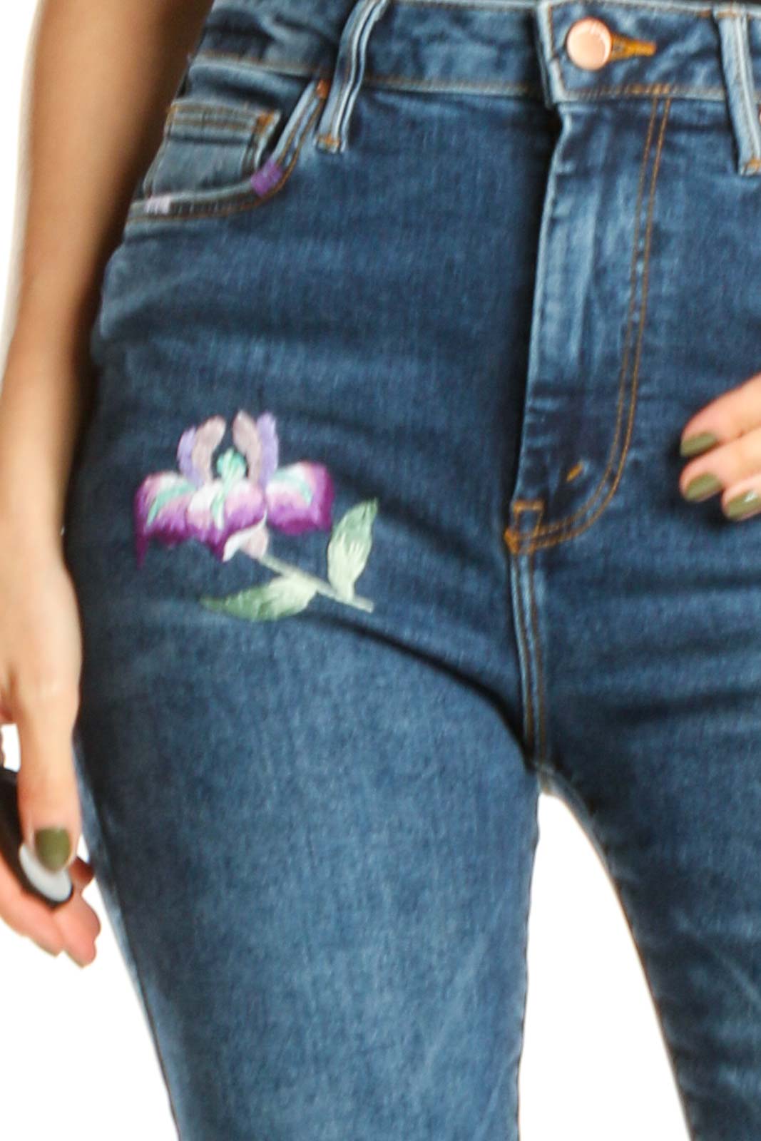 Reworked: Hand Embroidered Denim with Purple Flower