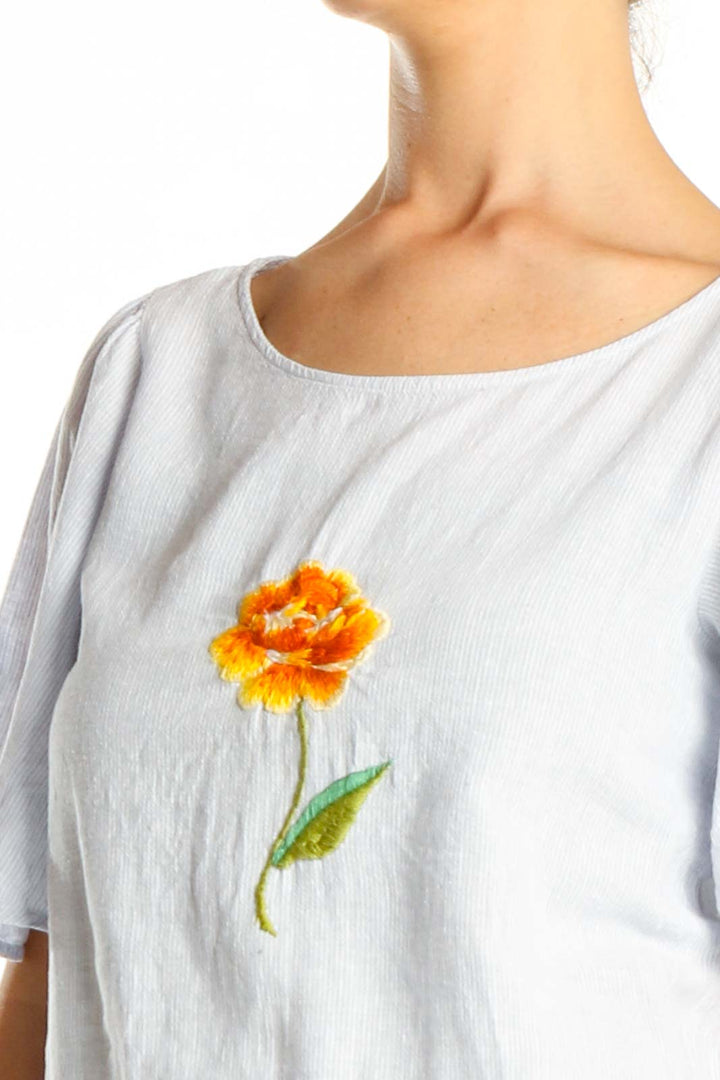 Reworked: Gray Hand Embroidered Shirt with Orange Flower