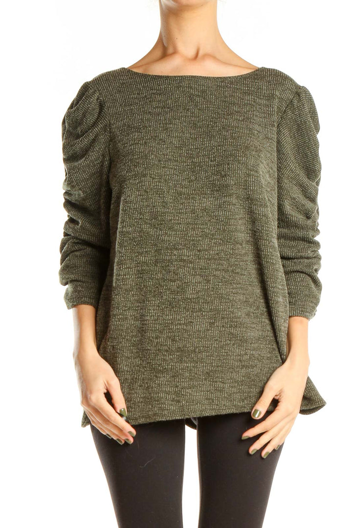 Green Chic Top with Scrunched Detailed Sleeves