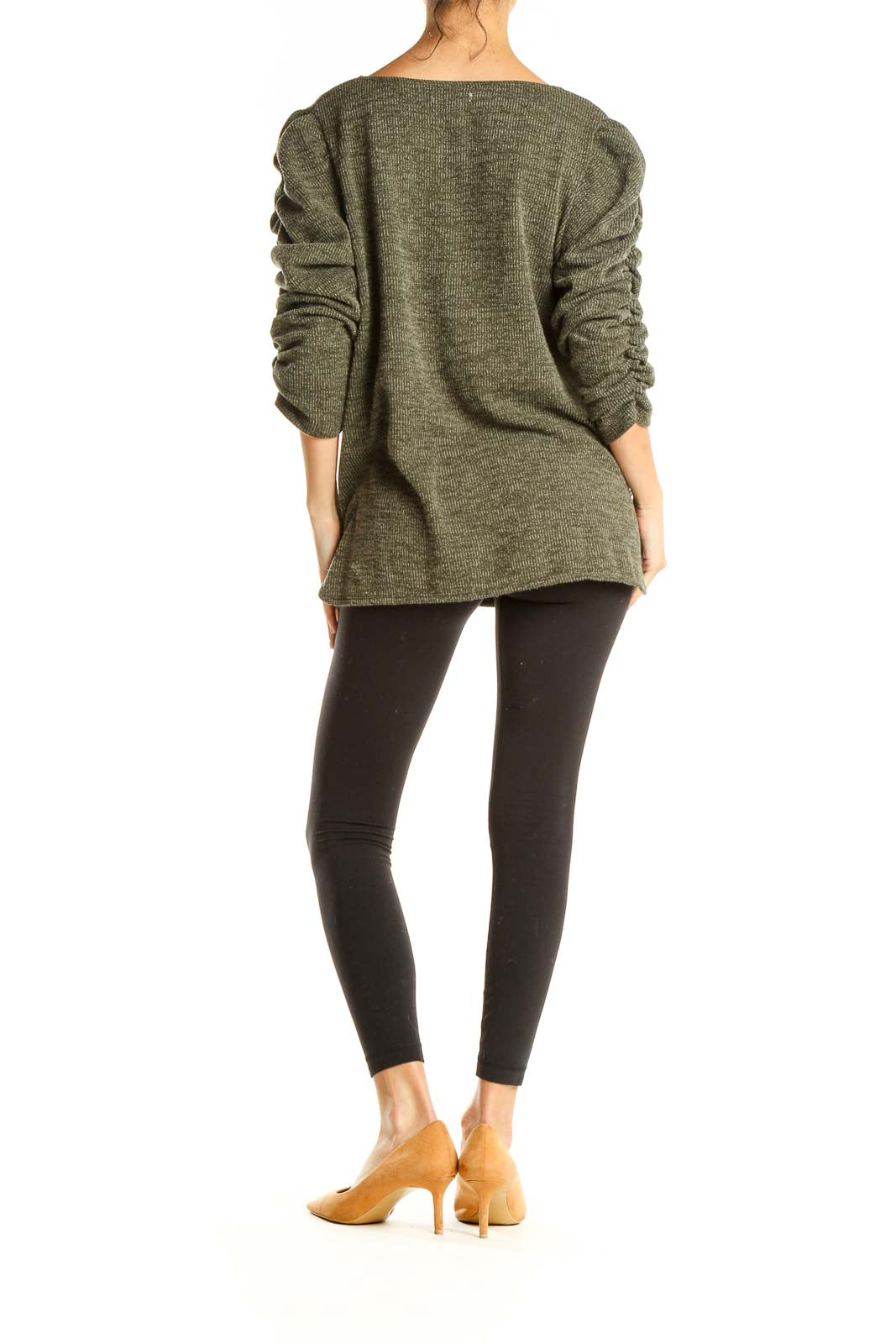 Green Chic Top with Scrunched Detailed Sleeves