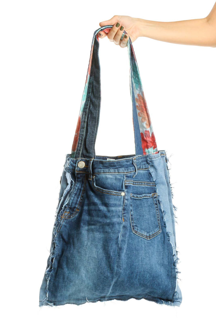 Reworked: Blue Denim Tote Bag with Side Pockets From Donated Denim