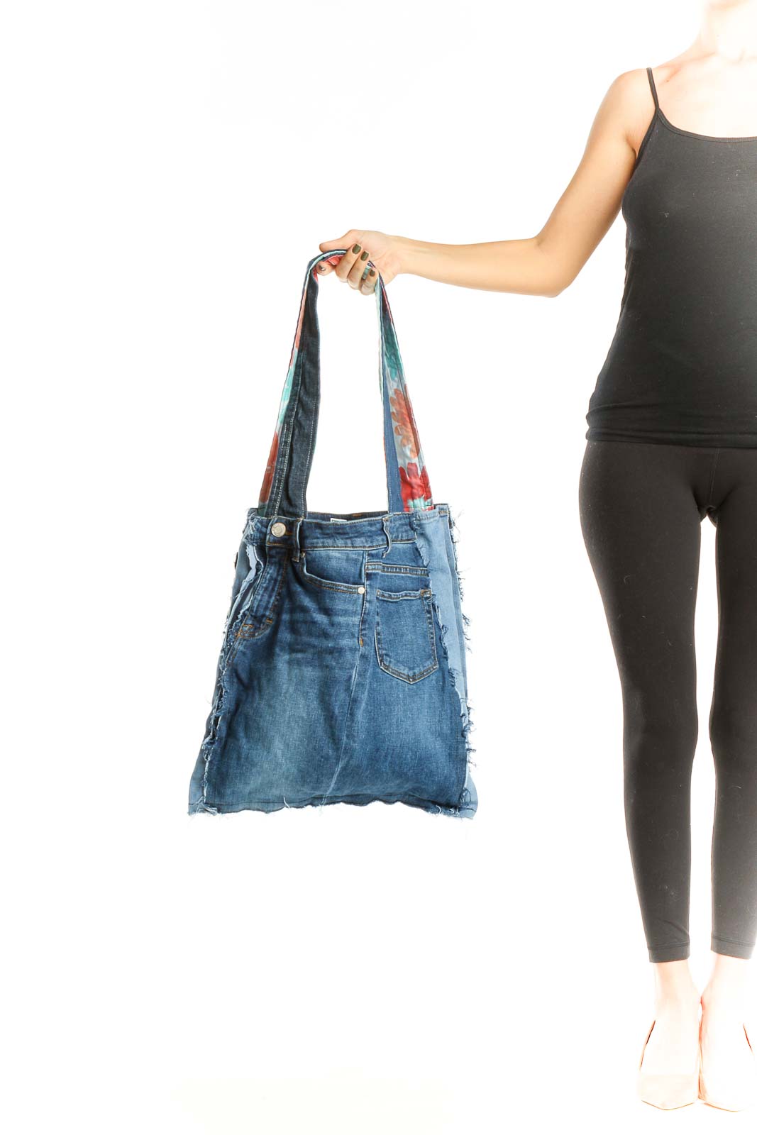 Reworked: Blue Denim Tote Bag with Side Pockets From Donated Denim