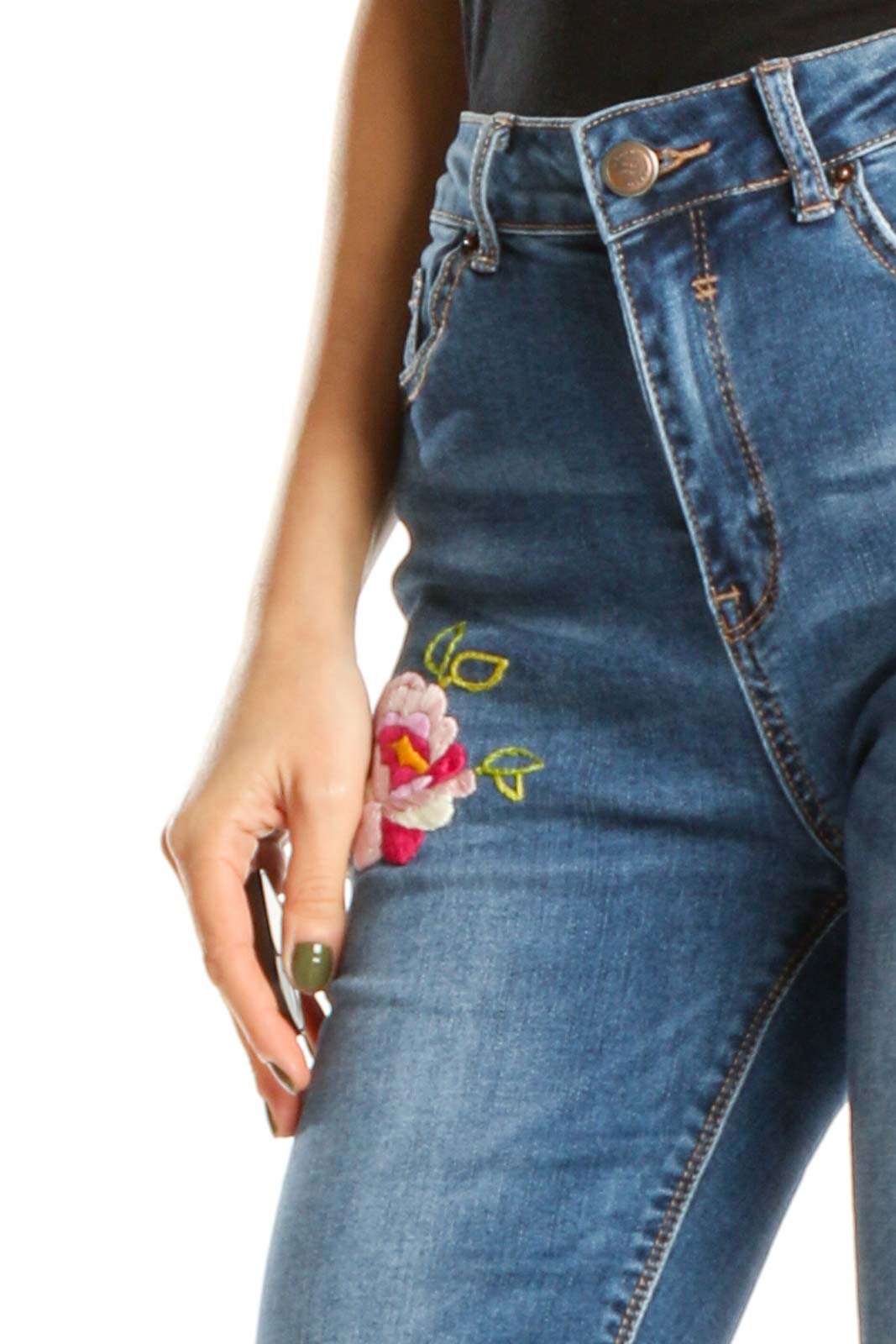 Reworked: Hand Embroidered Denim with Pink Flower