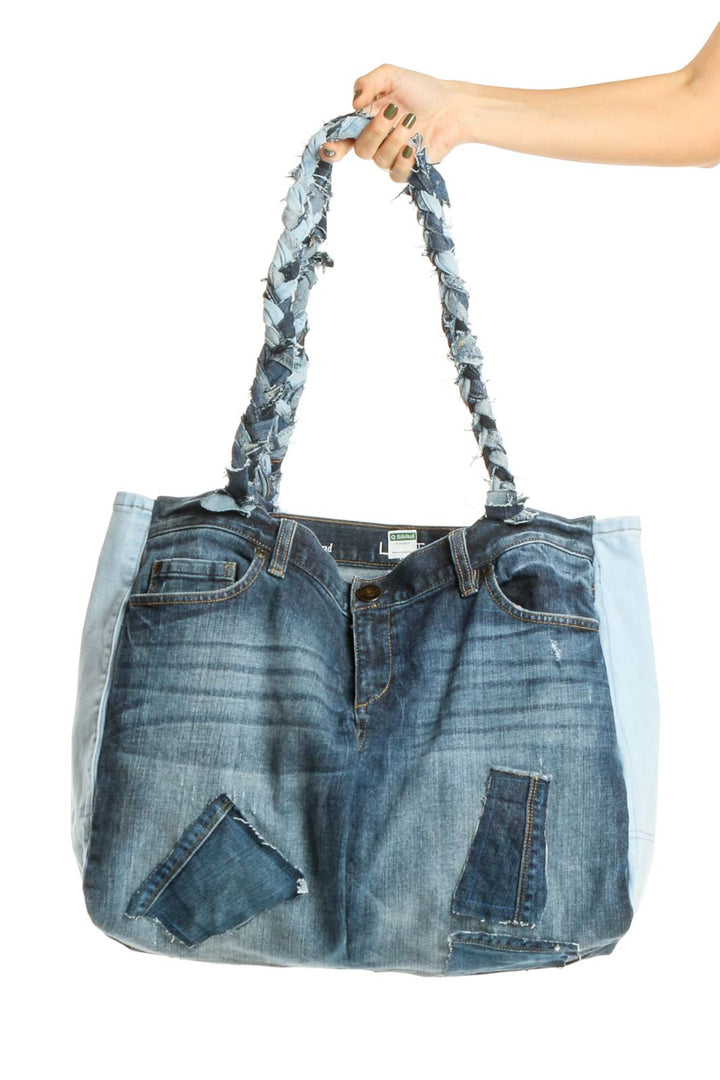 Reworked: Blue Denim Tote Bag with Side Pockets from Donated Denim