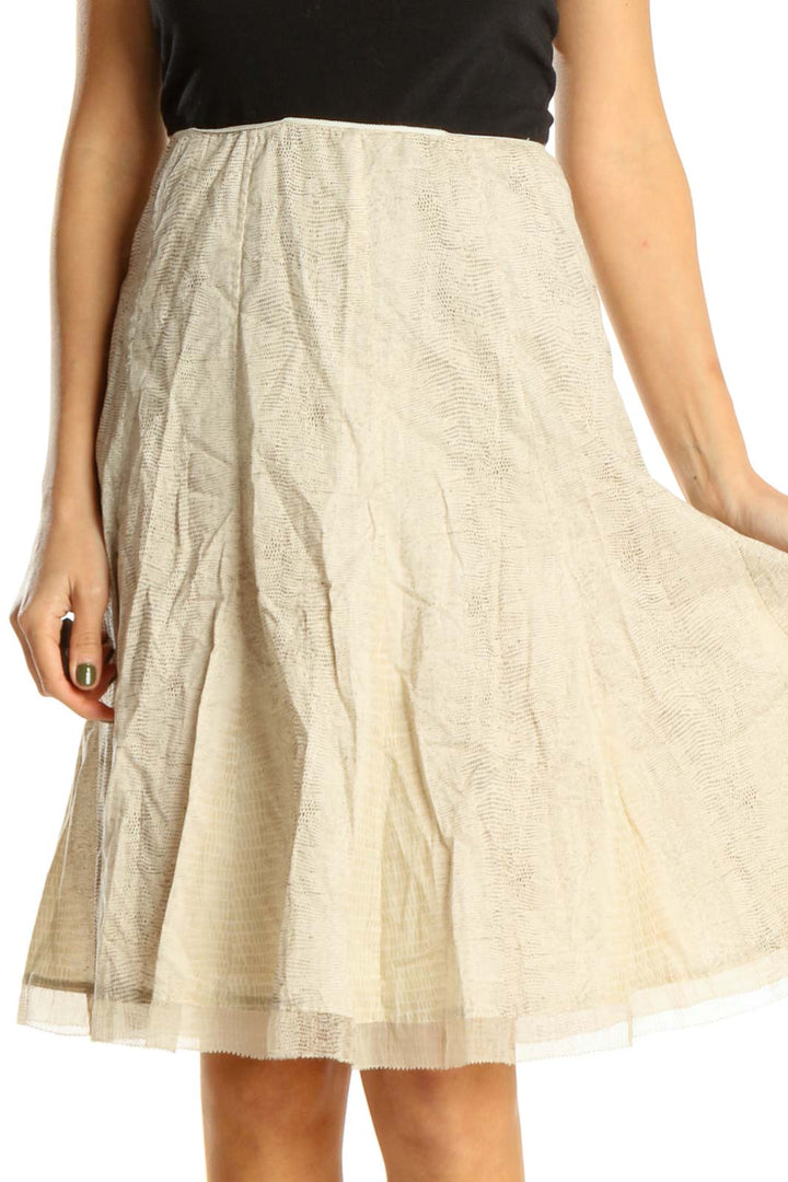 Beige Textured Chic Flared Skirt