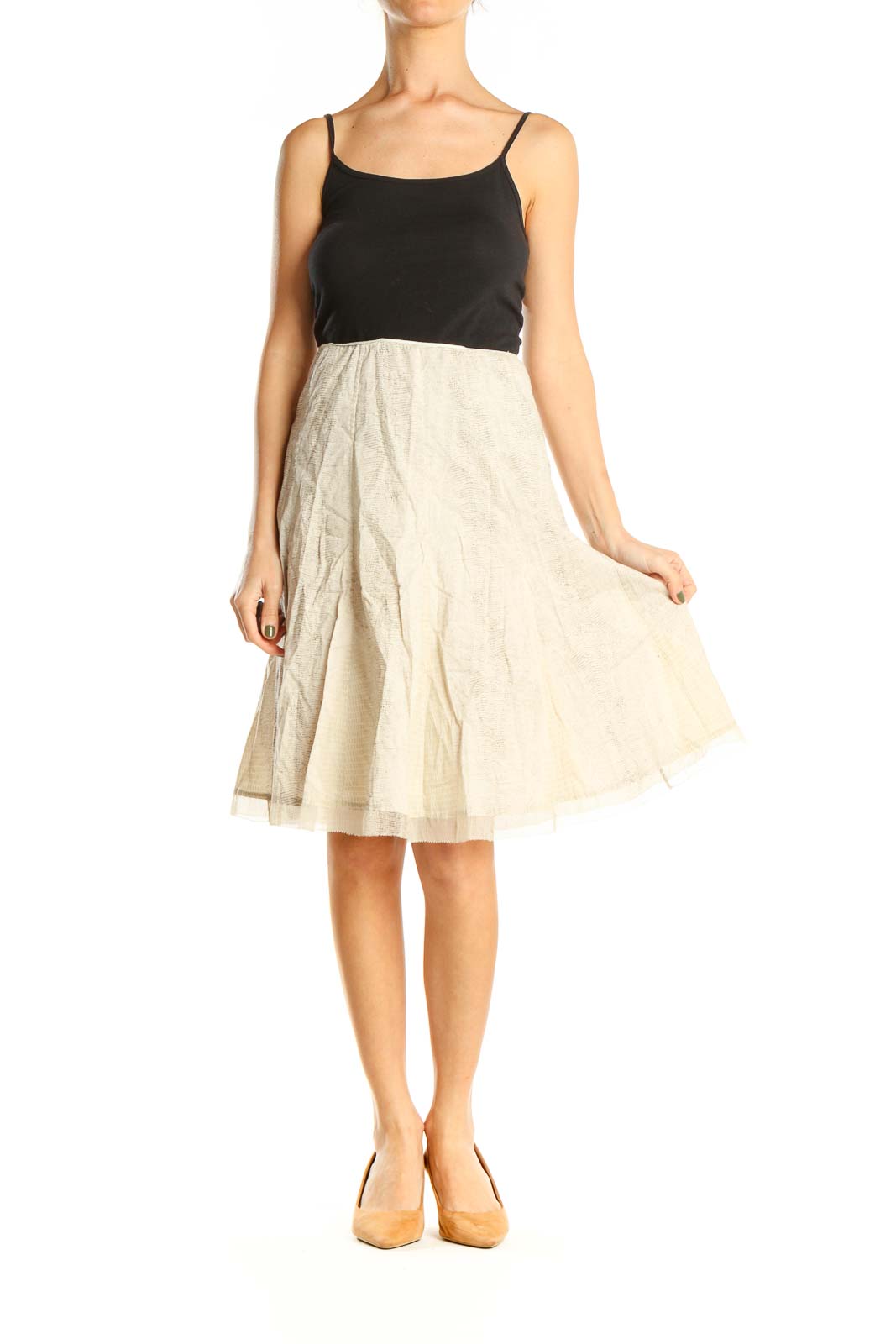 Beige Textured Chic Flared Skirt