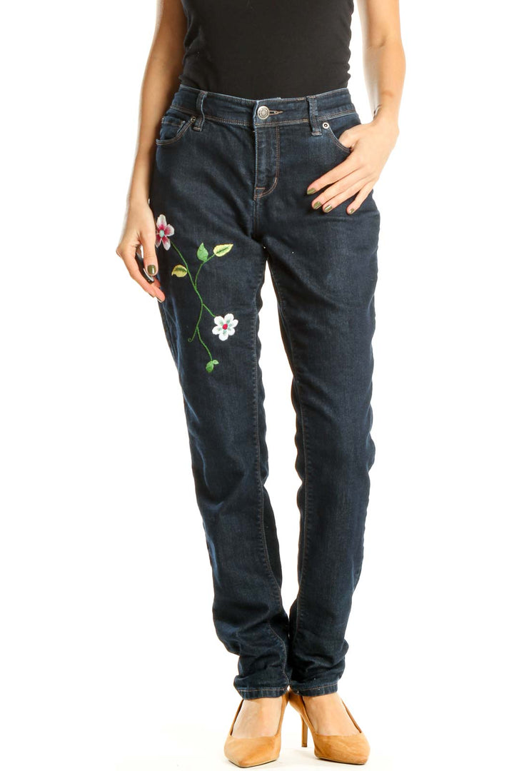 Reworked: Hand Embroidered Denim with Two Flowers