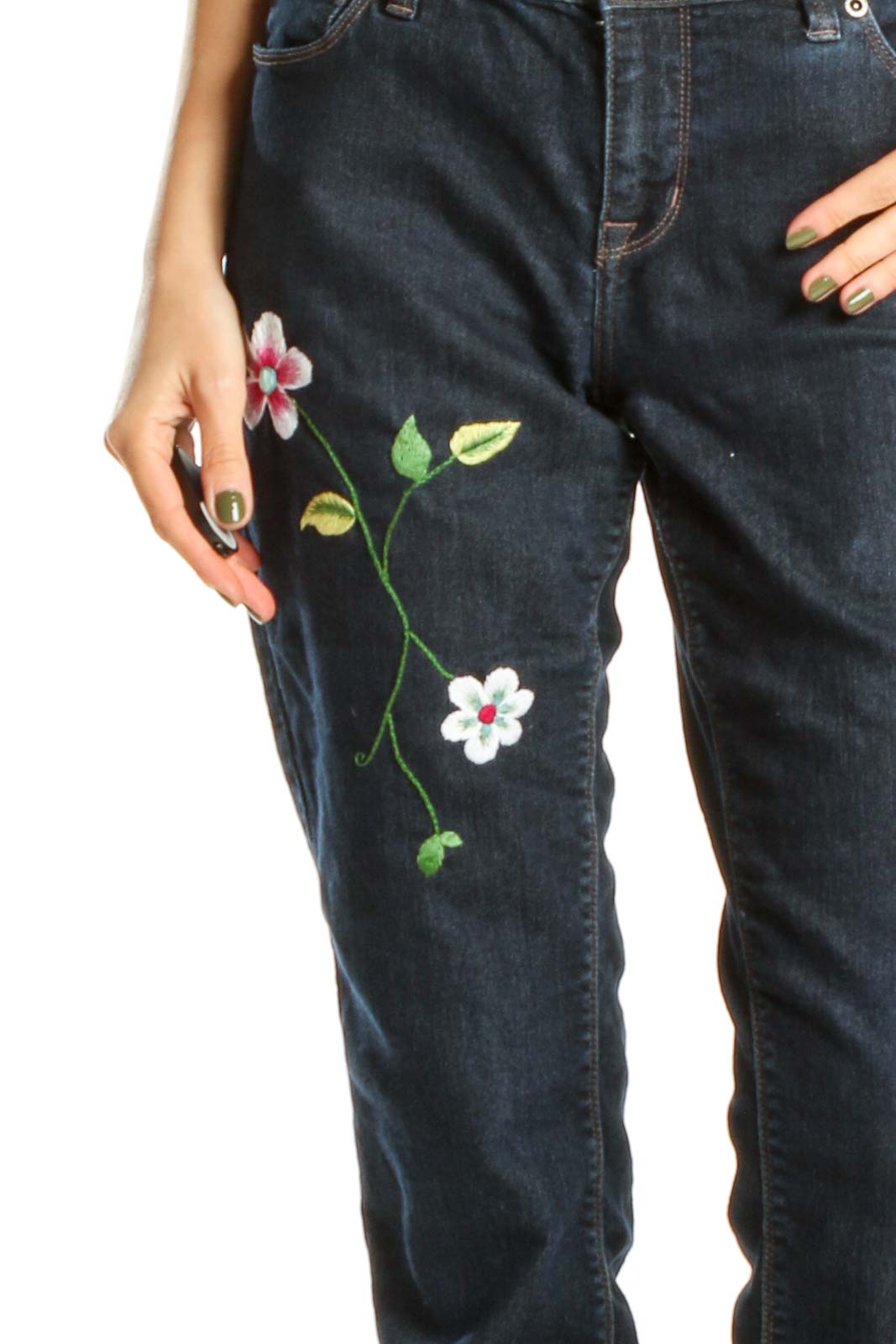 Reworked: Hand Embroidered Denim with Two Flowers