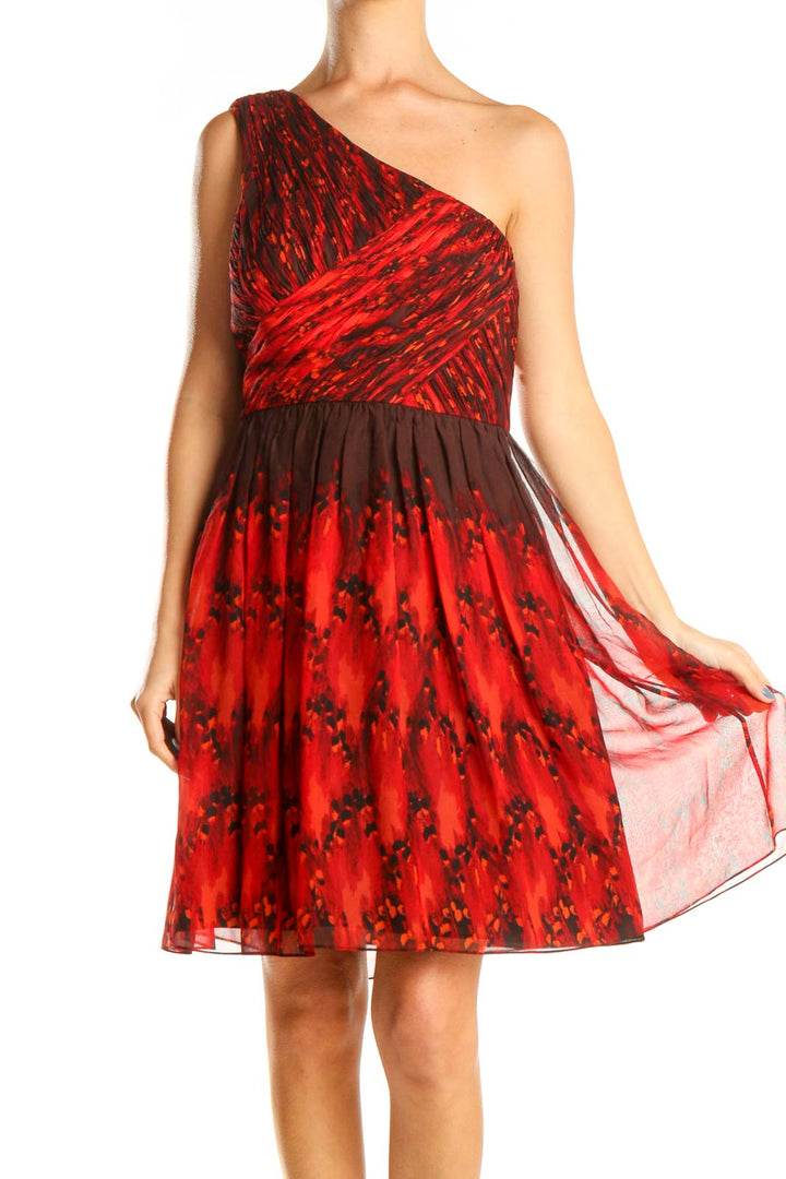 Red Printed One Shoulder Cocktail Dress