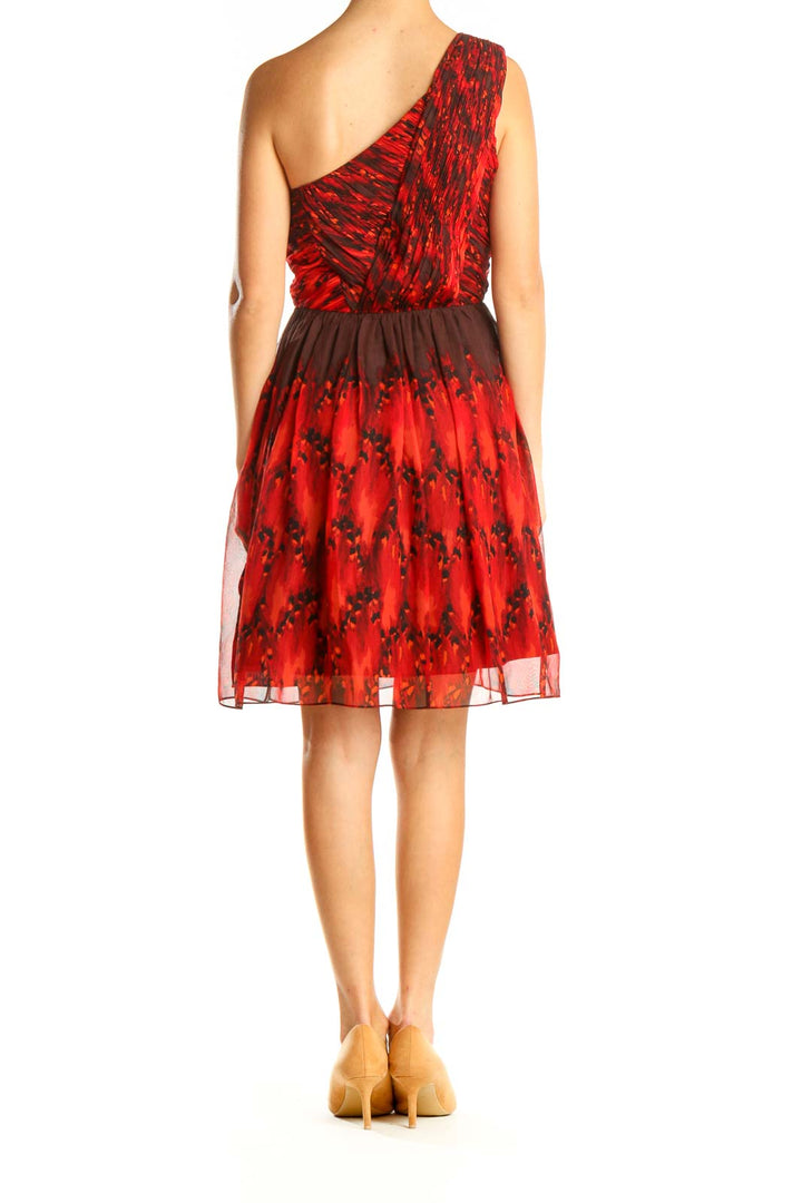 Red Printed One Shoulder Cocktail Dress