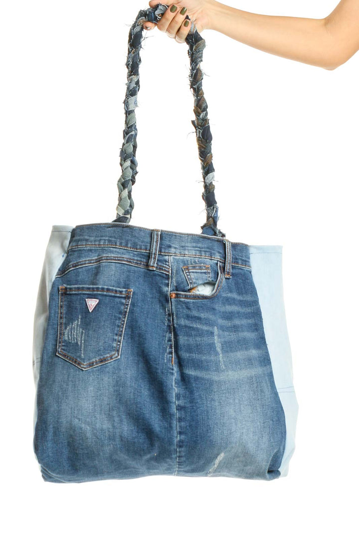 Reworked: Blue Denim Tote Bag with Side Pockets From Donated Denim