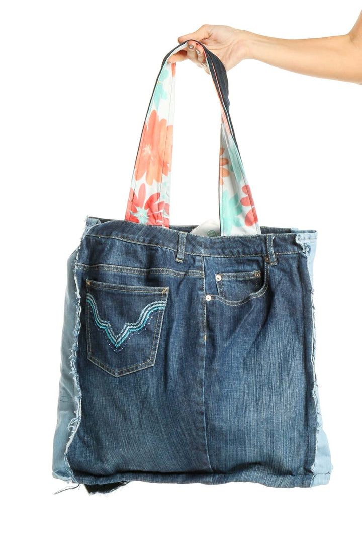 Reworked: Blue Denim Tote Bag with Side Pockets From Donated Denim