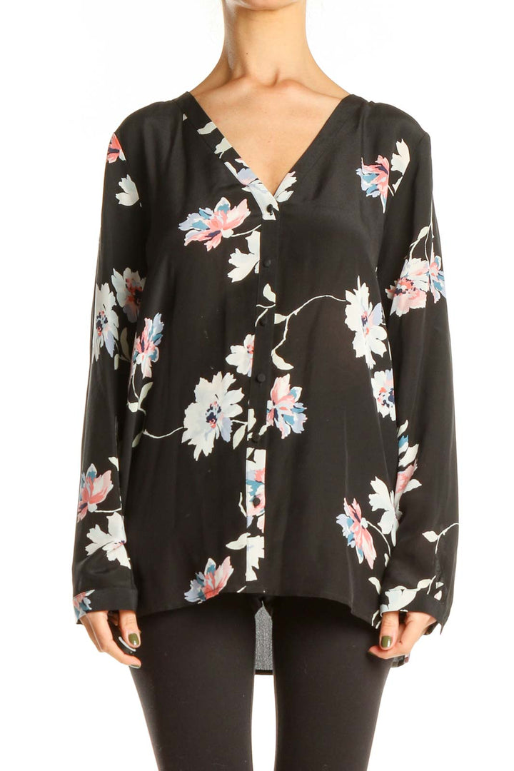 Black Floral Print Brunch Top