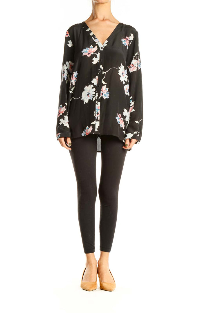 Black Floral Print Brunch Top