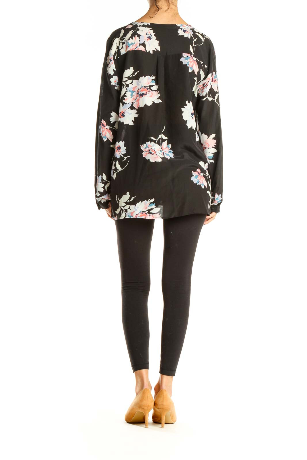 Black Floral Print Brunch Top