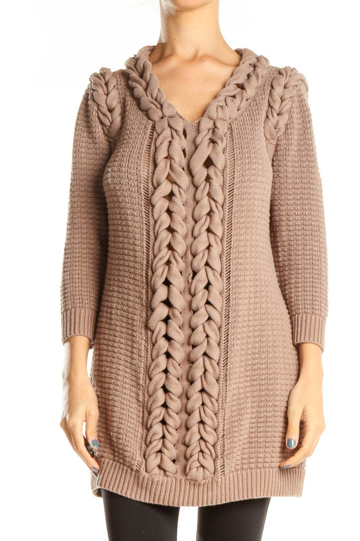 Beige Knitted All Day Wear Sweater