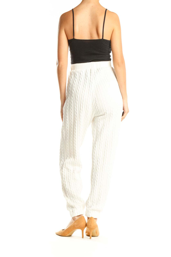 White Textured Casual Pants