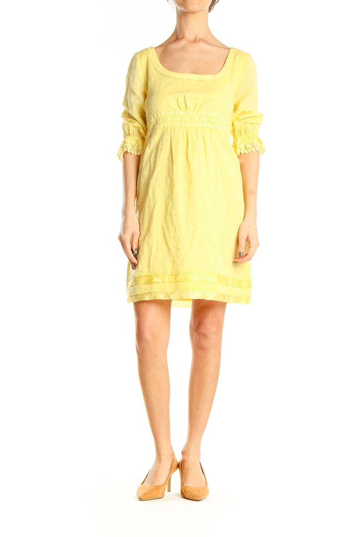 Yellow Fit & Flare Dress with Lace Detail