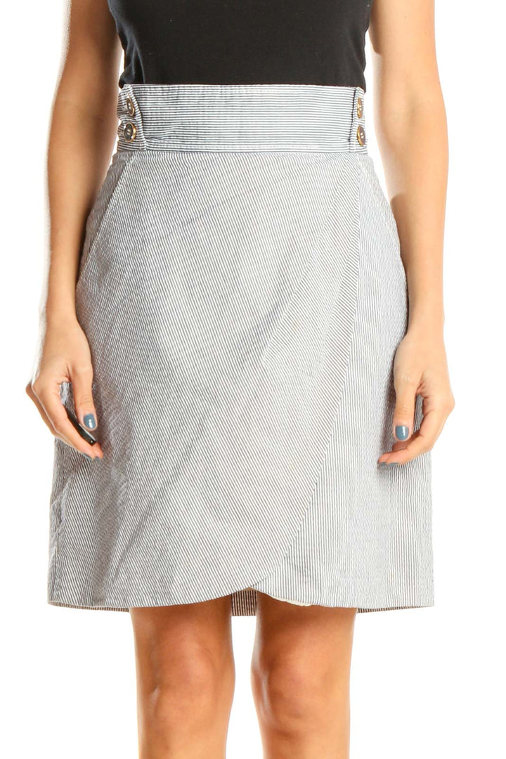 White Striped Work A-Line Skirt