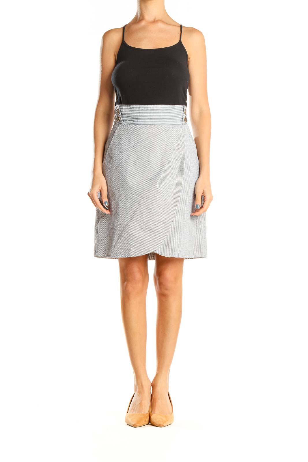 White Striped Work A-Line Skirt