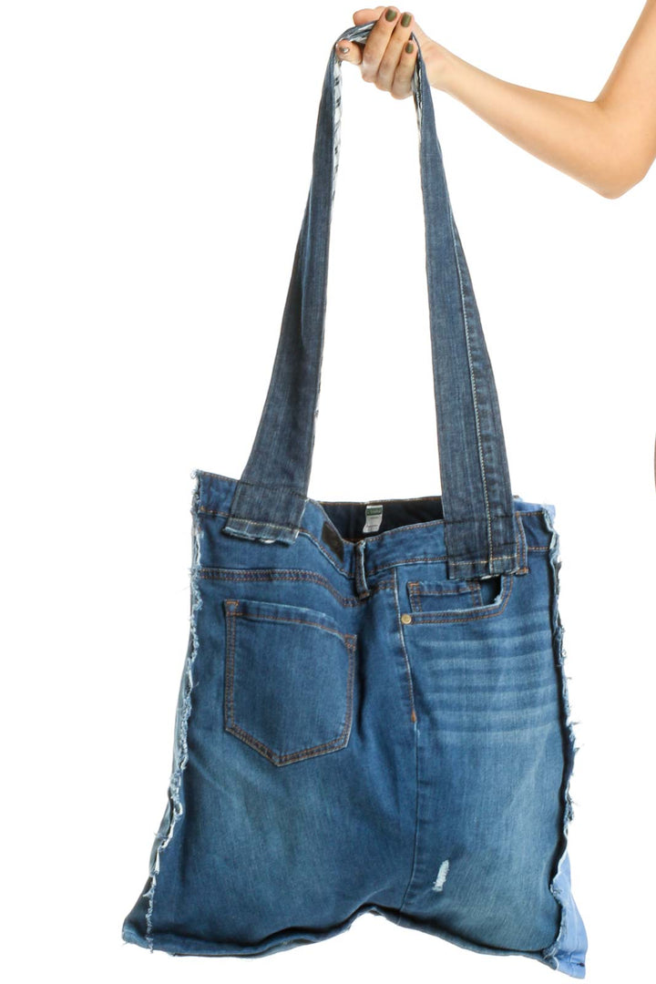 Reworked: Blue Denim Tote Bag with Side Pockets From Donated Denim