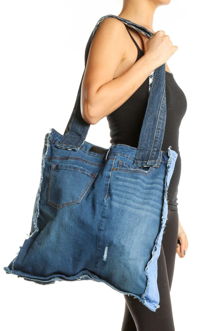 Reworked: Blue Denim Tote Bag with Side Pockets From Donated Denim