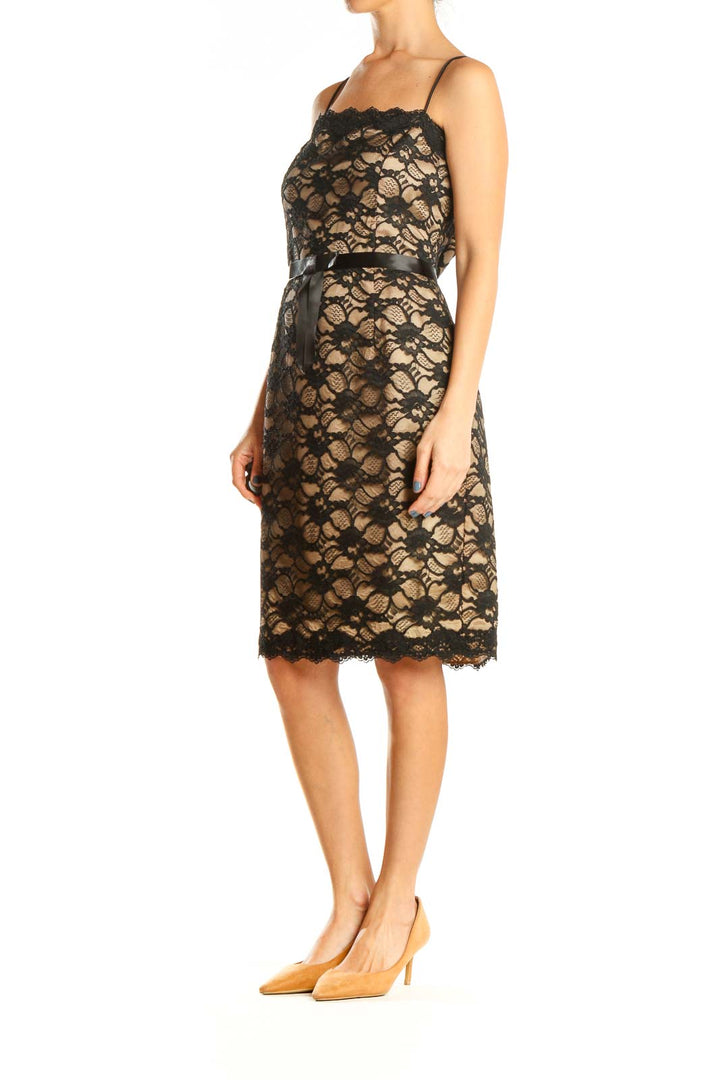 Brown Black Lace Retro Sheath Dress