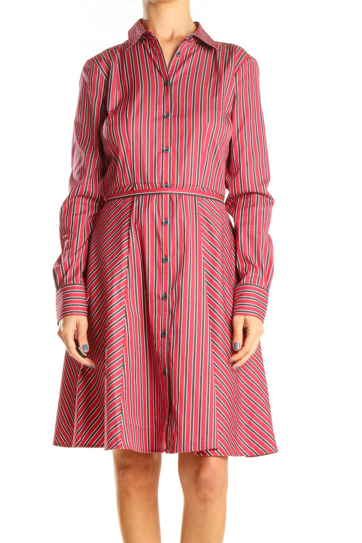 Red Striped Work Fit & Flare Dress