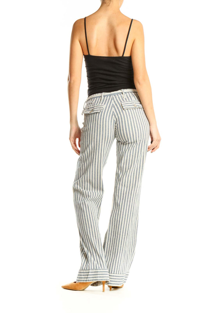 Beige Striped All Day Wear Wide Leg Trousers