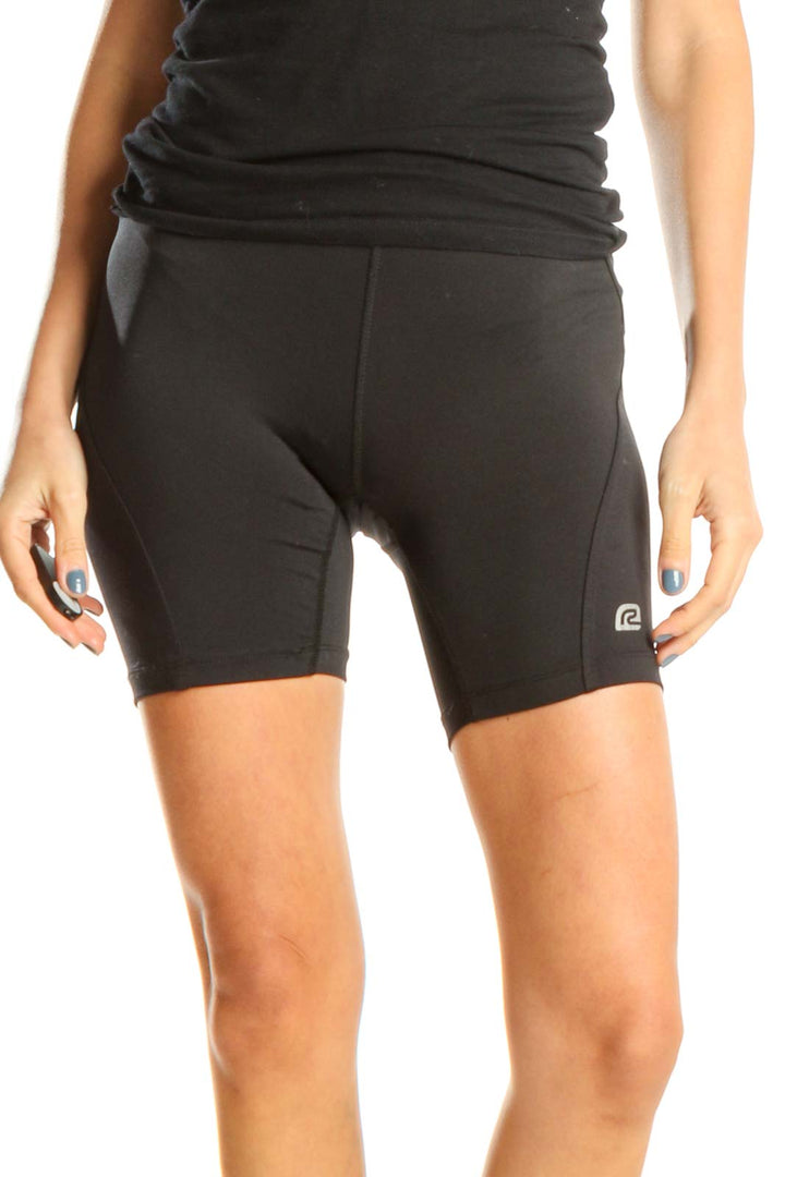 Black Solid Activewear Biker Shorts