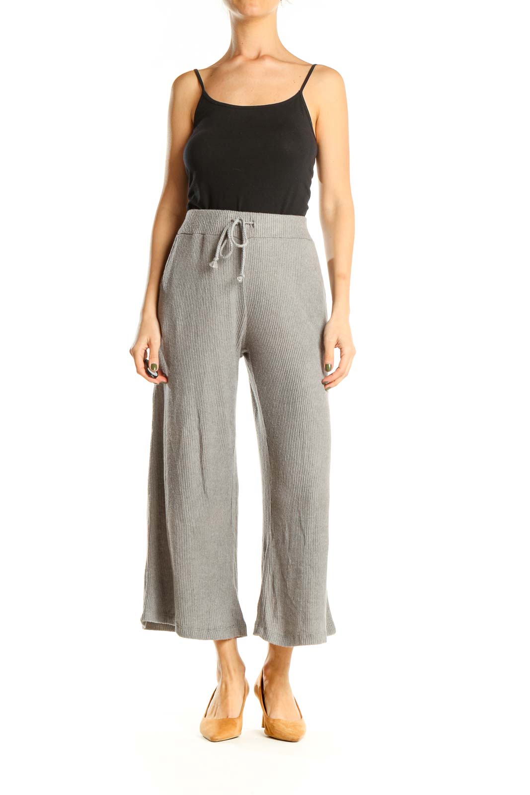 Gray Textured Casual Pants